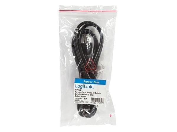 LogiLink Swiss-IEC - C13, 1.8m, 1.8 m, C13-kontakt