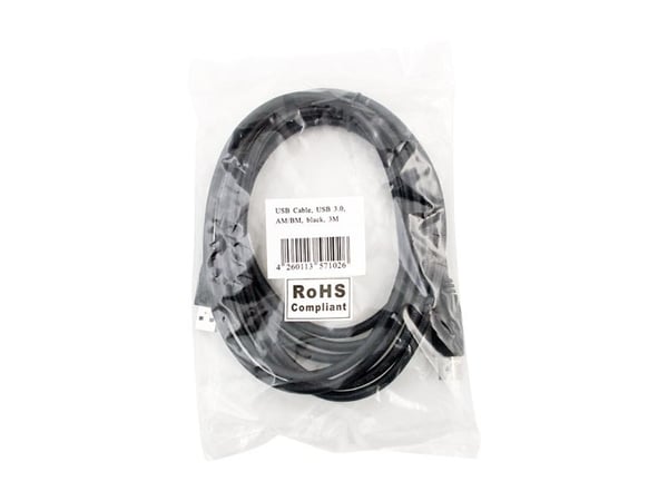 LogiLink 3m USB 3.0, 3 m, USB A, USB B, USB 3.2 Gen 1 (3.1 Gen 1), Hankjønn/hankjønn, Sort