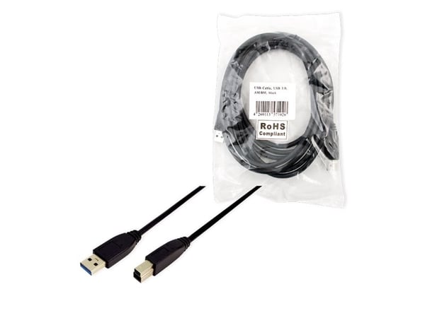 LogiLink 3m USB 3.0, 3 m, USB A, USB B, USB 3.2 Gen 1 (3.1 Gen 1), Hankjønn/hankjønn, Sort