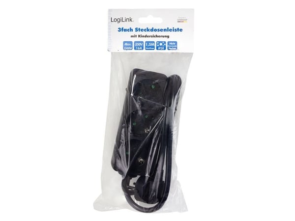 LogiLink LPS205B, 1,4 m, Tyyppi F, musta, TÜV & GS, 3 AC-pistorasia(a), 250 V