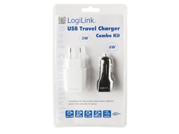 LogiLink PA0109, Automatisk, Innendørs, AC, Cigartenner/lighter, 5 V, Sort, Hvit