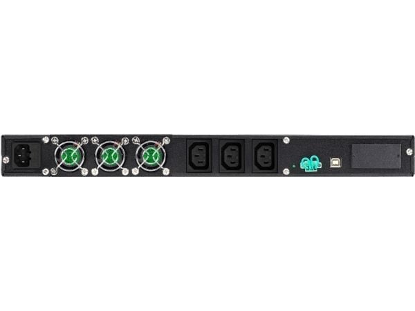 PowerWalker VFI 1000R/1U - UPS (kan monteres i rack) - 800 watt - 1000 VA - 7 Ah - RS-232, USB - utgangskontakter: 3 - 1U - 19" - svart