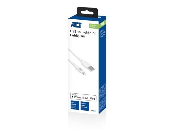 ACT AC3011 Lightning-kabel 1 m hvit (AC3011)