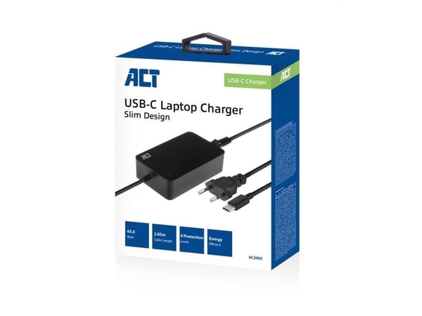 ACT AC2005 strømforsyning & omformer Innendørs 65 W USB-C