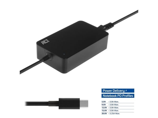 ACT AC2005 strømforsyning & omformer Innendørs 65 W USB-C