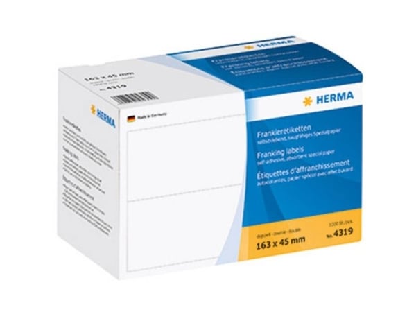 HERMA Franking labels - Papir - selv-adhesiv - hvit - 163 x 45 mm 1000 etikett(er) (500 ark x 2) merkelapper