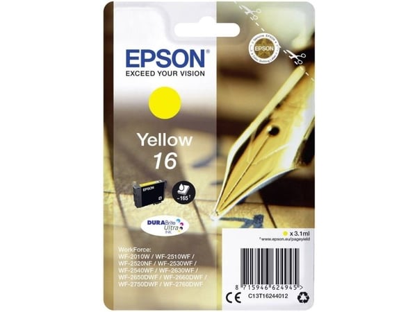 Epson 16 - 3.1 ml - gul - original - blekkpatron - for WorkForce WF-2010, WF-2510, WF-2520, WF-2530, WF-2540, WF-2630, WF-2650, WF-2660, WF-2750