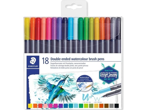 Staedtler 3001, Ohut/erittäin paksu, 18 väriä, Monivärinen, Pyöreä kärki ja sivellinkärki, 0,5 mm, 6 mm