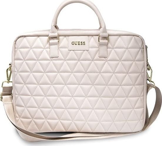 Guess quiltet veske for 16" laptop - rosa