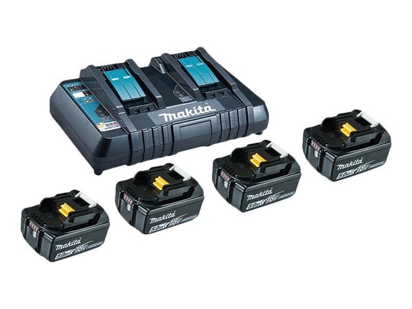 Makita - Batterilader + batteri 4 x - Li-Ion - 5 Ah - 90 Wh - 2 x batterier lader - for Makita DEADML801, DEADML810, DHP482, DJN161, DJS101, DSS501...