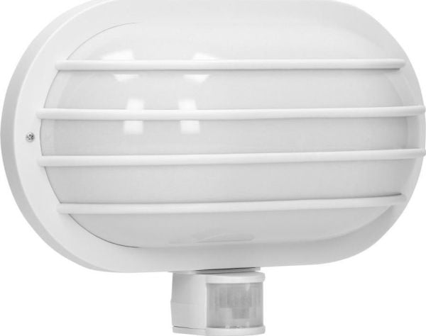 Veggarmatur Orno LASO, hage-/utevegglampe med 180° bevegelsessensor, 1x60W, E27, IP44, plast, hvit