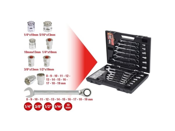 KS Tools 503.4960, Pistorasiasarja, Metrinen, 30 pää(t), Kromivanadiini-teräs, DIN 3113, ISO 3318, DIN 3120, ISO 1174, 2,43 kg