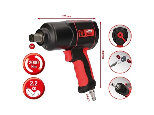 KS TOOLS Werkzeuge-Maschinen GmbH 3/4" THE DEVIL høytytende pneumatisk slagtrekker, 2000 Nm (515.3400)