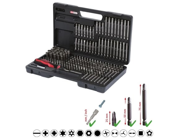 KS Tools 911.2008, 208 stykker, Nickel, DIN 3126, ISO 1173 - C 6,3, 25 mm, 2,22 kg, 25,4 / 4 mm (1 / 4")