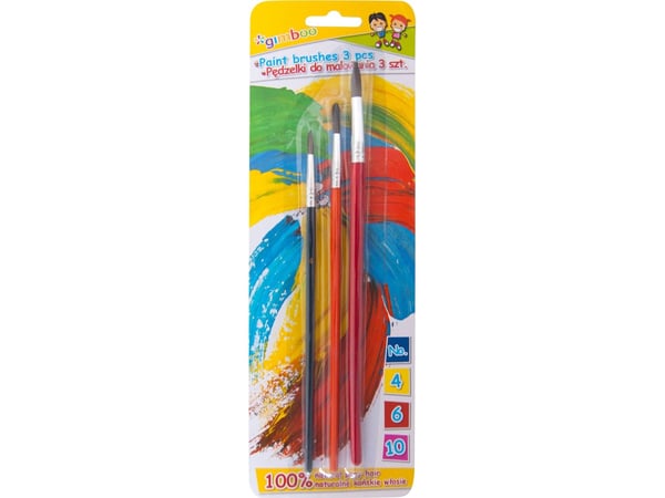 Gimboo pensler GIMBOO nr. 4-6-10 3 stk blister mix farger