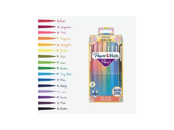 Papermate Flair, Medium, 16 farger, Flerfarget, Pensel tupp, 0,7 mm, Flerfarget