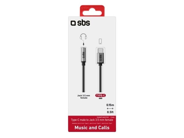 SBS TEADAPTJACKTYCK, Musta, USB C, 3,5 mm, 0,15 m, uros, naaras, nainen