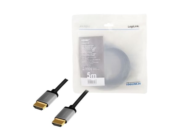 LogiLink - Highspeed - HDMI-kaapeli Ethernetillä - HDMI-uros HDMI-uros - 5 m - kolminkertainen eristys - harmaa, musta - tukee 4K 60 Hz (3840 x 2160)