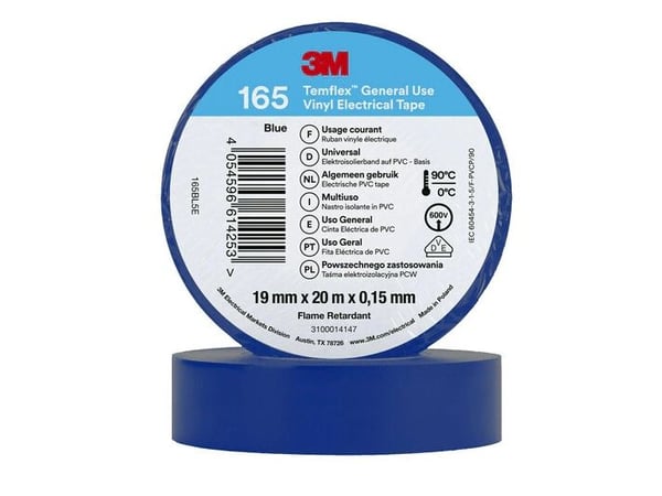 3M Temflex el vinyylinauha 165, sininen, 19 mm x 20 m, 100 rl/pk
