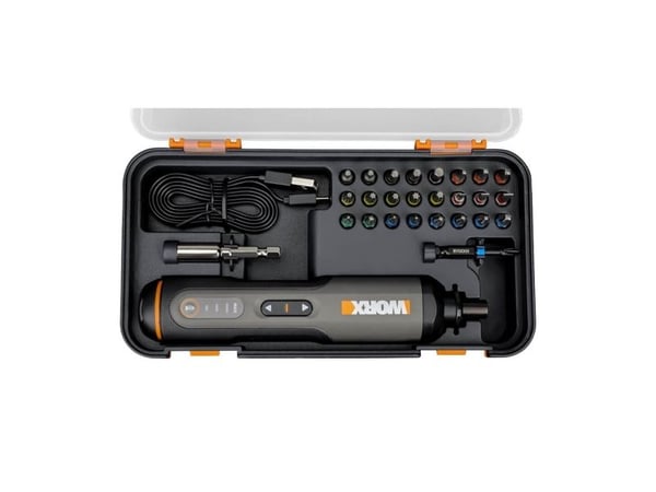 WORX Wkrtak akumulatorowy 4V+akces., Elektrisk skrutrekker, Rett håndgrep, Sort, Grå, Oransje, 300 RPM, 2,5 Nm, 5 Nm