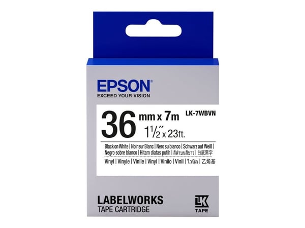 Epson LK-7WBVN - Vinyl - svart på hvitt - Rull (3,6 cm x 7 m) 1 kassett(er) etikettbånd - for LabelWorks LW-1000, LW-300, LW-400, LW-600, LW-700, L...