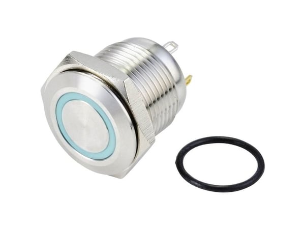 TRU COMPONENTS TC-10090920 GQ16F-10E/J/B/24V/S Ilkivallankestävä painonappikytkin 48 V/DC 2 A 1 x Pois päältä/(Päälle) Hetkellinen Sininen IP65 1 k...