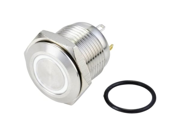 TRU COMPONENTS TC-10090924 GQ16F-10E/J/W/24V/S Ilkivallankestävä painonappikytkin 48 V/DC 2 A 1 x Pois päältä/(Päälle) Hetkellinen valkoinen IP65 1...