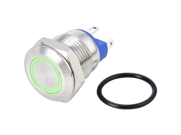 TRU COMPONENTS TC-10090900 GQ12-AF-10E/J/G/24V/S Ilkivallankestävä painonappikytkin 48 V/DC 2 A 1 x Pois päältä/(Päälle) Hetkellinen Vihreä IP67 1 ...