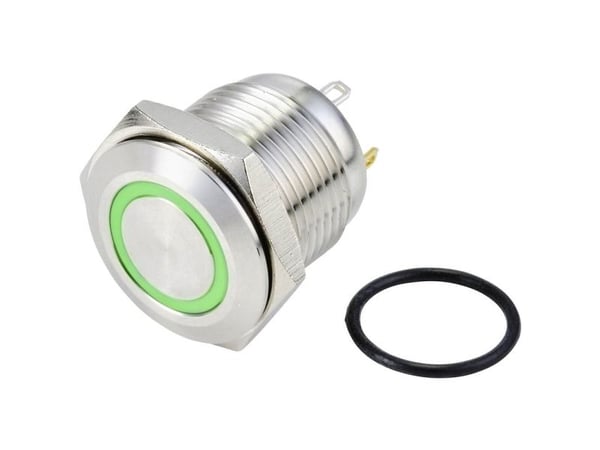 TRU COMPONENTS TC-10090916 GQ16F-10E/J/G/24V/S Ilkivallankestävä painonappikytkin 48 V/DC 2 A 1 x Pois päältä/(Päälle) Hetkellinen Vihreä IP65 1 kp...