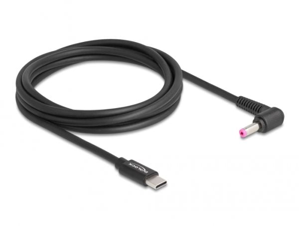 Delock - Strømkabel - 24 pin USB-C (hann) til 4,8 x 1,7 mm DC-jakk (hann) - 20 V - 3 A - 1.5 m - svart