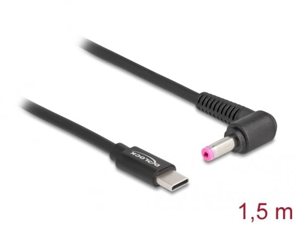 Delock - Strømkabel - 24 pin USB-C (hann) til 4,8 x 1,7 mm DC-jakk (hann) - 20 V - 3 A - 1.5 m - svart