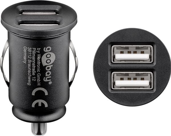 goobay - Bilstrømadapter - 2.1 A - 2 utgangskontakter (USB) - svart
