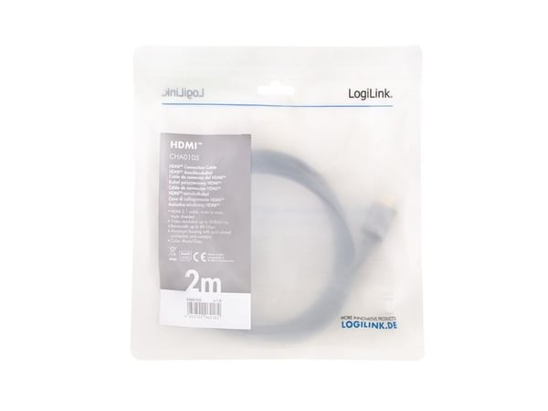 LogiLink CHA0105, 2 m, HDMI Type A (Standard), HDMI Type A (Standard), 3D, 48 Gbit/sek, musta, harmaa