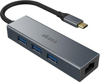 Akasa AK-CBCA20-18BK, USB 3.2 Gen 1 (3.1 Gen 1) Type-C, RJ-45, USB 3.2 Gen 1 (3.1 Gen 1) Type-A, 5000 Mbit/s, Grå, Aluminium, 0,18 m