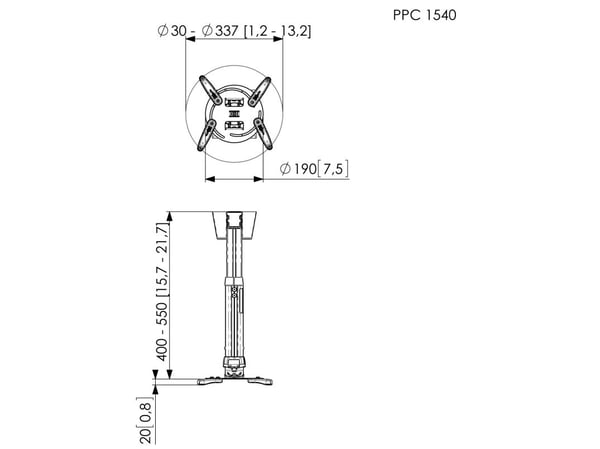 Vogel's Professional PPC 1540 - Monteringssett (takmontering, kontaktplate, teleskopstang) - for projektor - hvit - takmonterbar