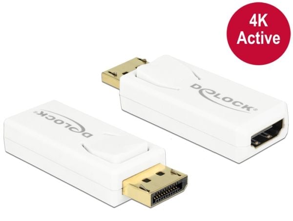 Delock - Video adapter - DisplayPort hann til HDMI hunn - hvit - 4K-støtte