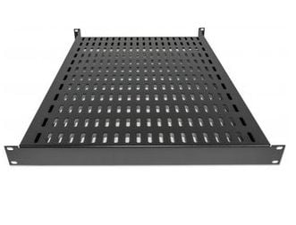 Intellinet 19" Fixed Shelf, 1U, 600mm Depth, Heavy-Duty, Max 100kg, Black - Rack-hylle - svart, RAL 9005 - 1U - 19"