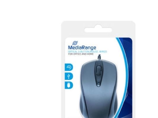 MediaRange MROS201, Molempikätinen, Optinen, USB A-tyyppi, 1000 DPI, Musta, Harmaa
