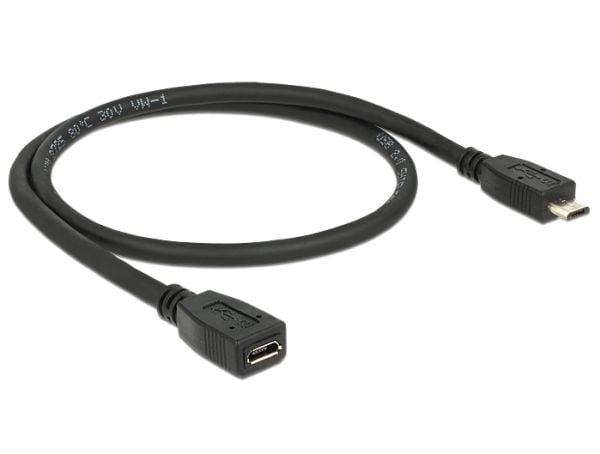 DeLOCK - USB forlængerkabel - Micro-USB Type B (hun) til Micro-USB Type B (han) - USB 2.0 - 50 cm