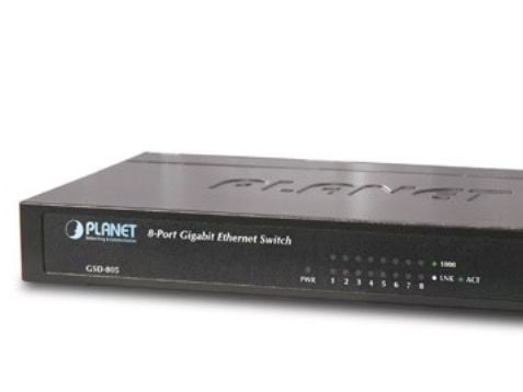 PLANET GSD-805, Uhåndtert, Gigabit Ethernet (10/100/1000), Full tosidig, Rack-montering, Kan monteres på vegg
