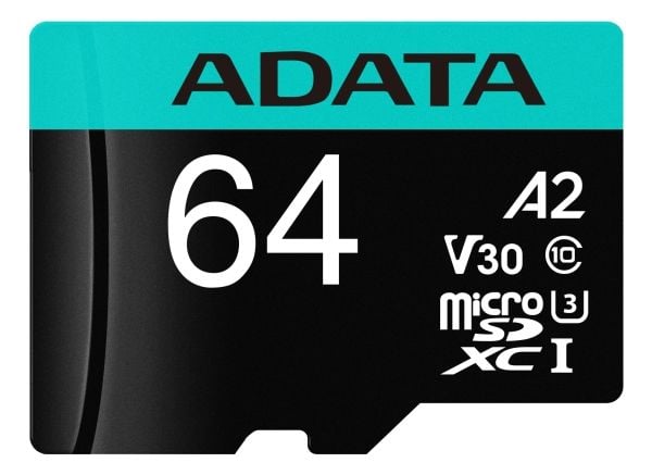 ADATA Premier Pro V30S - Flashminnekort (SD-adapter inkludert) - 64 GB - A2 / Video Class V30 / UHS-I U3 / Class10 - microSDXC UHS-I
