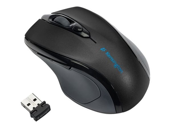 Kensington Pro Fit Mid-Size - Mus - högerhänt - optisk - 6 knappar - trådlös - 2.4 GHz - trådlös USB-mottagare - svart