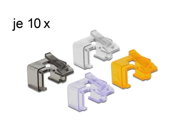 Delock Repair Clip Set 2 - Reparasjonsklips for nettverkskontakt - svart, oransje, fiolett, gjennomsiktig (en pakke 40)