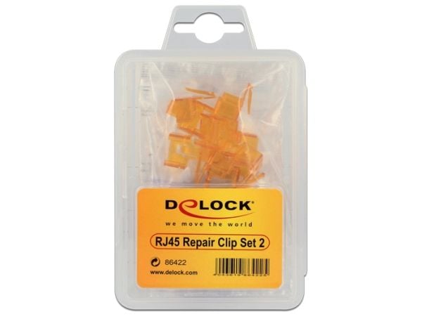 Delock Repair Clip Set 2 - Reparasjonsklips for nettverkskontakt - svart, oransje, fiolett, gjennomsiktig (en pakke 40)
