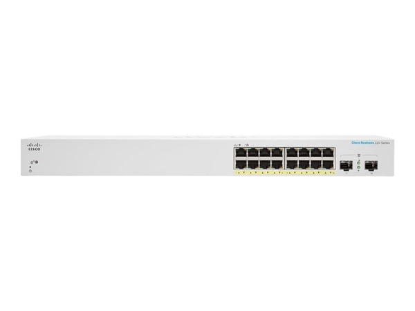 Cisco Business 220 Series CBS220-16P-2G - Switch - smart - 16 x 10/100/1000 (PoE+) + 2 x Gigabit SFP (opplink) - rackmonterbar - PoE+ (130 W)