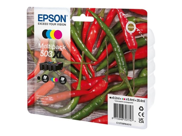 Epson 503XL, Korkea (XL) värintuotto, 9,2 ml, 6,4 ml, 4 kpl, Monipakkaus