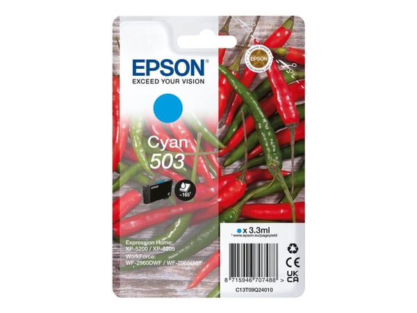 Epson 503 Singlepack - 3.3 ml - cyan - original - blære med RF/lyd-alarm - blekkpatron - for Expression Home XP-5200, XP-5205; WorkForce WF-2960DWF...