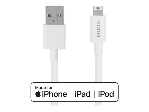DELTACO - Lightning-kabel - USB hane till Lightning hane - 1 m - vit