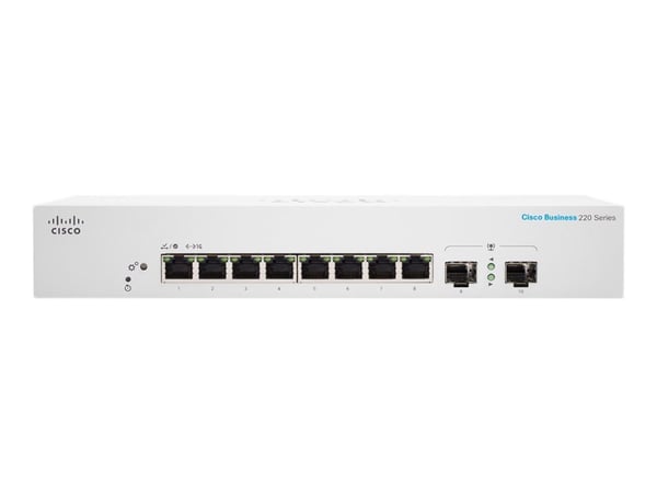 Cisco Business 220 Series CBS220-8T-E-2G - Switch - smart - 8 x 10/100/1000 + 2 x Gigabit SFP (opplink) - rackmonterbar