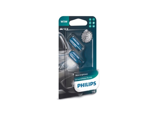 Philips X-tremeVision Pro150 12961XVPB2 Ytelse og levetid, 5 W, 12 V, W5W, 3300 K, 1 stykker